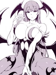 Rule 34 | breasts, capcom, demon girl, highres, large breasts, looking at viewer, monochrome, morrigan aensland, thick thighs, thighs, vampire (game)