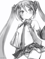 Rule 34 | 1girl, bad id, bad pixiv id, bare shoulders, blush, breasts, closed mouth, cowboy shot, greyscale, hair between eyes, hatsune miku, headphones, headset, highres, long hair, looking at viewer, microphone, microskirt, monochrome, nanashi (nlo), navel, necktie, nipples, open clothes, open vest, panties, pleated skirt, skirt, small breasts, solo, striped clothes, striped panties, twintails, underwear, very long hair, vest, vocaloid