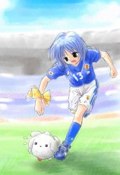 Rule 34 | 00s, 1girl, 2006 fifa world cup, air (visual novel), clothes writing, kirishima kano, playing sports, potato (air), soccer, solo, world cup