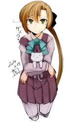 Rule 34 | 1girl, akigumo (kancolle), animal, cat, closed mouth, commentary request, cropped legs, crossed arms, dated, forehead, furrowed brow, green eyes, green neckwear, hair between eyes, highres, holding, holding animal, holding cat, kantai collection, light brown hair, long hair, long sleeves, looking at viewer, momo (higanbana and girl), pantyhose, parted lips, signature, simple background, solo, strap slip, tears, translation request, very long hair, wavy mouth, white background, white cat, wing collar