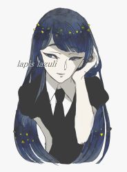Rule 34 | 10s, androgynous, black necktie, blue eyes, blue hair, character name, gender request, houseki no kuni, lapis lazuli (houseki no kuni), necktie, solo