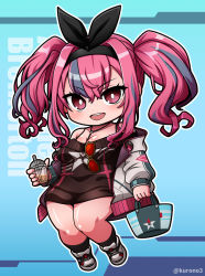 Rule 34 | 1girl, :d, azur lane, bag, bare shoulders, between breasts, black ribbon, black socks, black sweater, blue background, bra strap, breasts, bremerton (azur lane), bremerton (day-off date) (azur lane), bubble tea, character name, chibi, cleavage, collarbone, commentary request, cup, disposable cup, dress, drinking straw, eyewear hang, unworn eyewear, full body, grey hair, hair between eyes, hair intakes, hair ornament, hair ribbon, handbag, holding, holding bag, holding cup, jacket, kneehighs, kurono, large breasts, long hair, long sleeves, looking at viewer, multicolored hair, no mole, off-shoulder dress, off-shoulder sweater, off shoulder, official alternate costume, open clothes, open mouth, pink eyes, pink hair, red-tinted eyewear, ribbon, shoes, sidelocks, smile, sneakers, socks, solo, star (symbol), star print, strap between breasts, streaked hair, sweater, sweater dress, teeth, tinted eyewear, twintails, twitter username, two-tone hair, upper teeth only, white footwear, white jacket