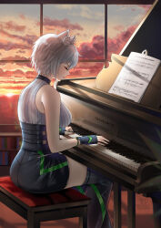Rule 34 | 1girl, animal ears, ass, bare shoulders, boots, breasts, cat ears, closed eyes, fingerless gloves, gloves, grey hair, highres, instrument, medium breasts, na&#039;el (xenoblade), open mouth, piano, ryuuneart, short hair, short shorts, shorts, sideboob, sitting, solo, thigh boots, thighhighs, xenoblade chronicles (series), xenoblade chronicles 3, xenoblade chronicles 3: future redeemed