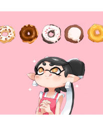 Rule 34 | + +, 1girl, apron, bad id, bad tumblr id, black hair, blush, callie (splatoon), doughnut, earrings, food, hungry, inkling, interlocked fingers, jewelry, licking lips, looking up, m10shangrila, mole, mole under eye, nintendo, overalls, pointy ears, solo, sparkle, splatoon (series), symbol-shaped pupils, tentacle hair, tongue, tongue out, yellow eyes, yuta agc