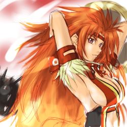 Rule 34 | 1girl, armpits, arms up, breasts, cleavage, headband, long hair, nayuta (makutsu no dabun), purple eyes, queen&#039;s blade, red hair, risty (queen&#039;s blade), sideboob, solo, very long hair