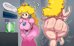 Rule 34 | 1girl, ass, ass clapping, ass focus, ass shake, barefoot, blonde hair, breasts, clapping, completely nude, crown, dress, english text, female focus, huge ass, mario (series), mekaatomic, nintendo, nude, paper mario, paper mario: the thousand year door, pink dress, princess peach, wide hips