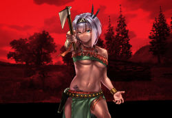 Rule 34 | 1girl, aqua eyes, asatsuki (cookie), bandages, beads, belt, belt bra, bird, bra, bracer, breasts, closed mouth, collarbone, commentary request, cookie (touhou), cowboy shot, crossover, eyes visible through hair, feather hair ornament, feathers, green bra, hair between eyes, hair ornament, hatchet, heterochromia, holding, holding hatchet, holding weapon, holster, jewelry, konpaku youmu, looking at viewer, medium breasts, megafaiarou (talonflame 810), midriff, native american, navel, necklace, pelvic curtain, red dead redemption, red theme, rock, short hair, solo, standing, studded belt, tan, tattoo, touhou, tree, underboob, underwear, weapon, white hair, yellow eyes