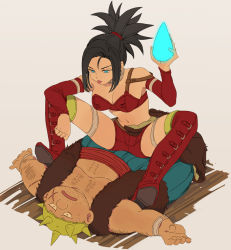 Rule 34 | 1boy, 1girl, :p, blue eyes, breasts, cleavage, dragon quest, dragon quest viii, earrings, jewelry, miyama (kannsannn), open mouth, red (dq8), short hair, simple background, spiked hair, square enix, thighhighs, tongue, tongue out, yangus