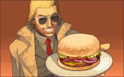 Rule 34 | 1boy, animated, animated gif, burger, food, grin, kazuhira miller, male focus, metal gear (series), metal gear solid v: the phantom pain, pixel art, smile, sunglasses
