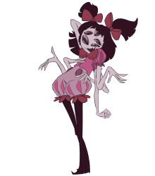 Rule 34 | 1girl, absurdres, arthropod girl, colored skin, extra arms, extra eyes, high heels, highres, insect girl, monster girl, muffet, puffy short sleeves, puffy sleeves, purple skin, short sleeves, smile, solo, spider girl, thighhighs, undertale