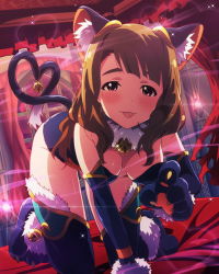 Rule 34 | 10s, 1girl, alternate costume, animal ears, animal hands, artist request, bell, brown eyes, brown hair, cat ears, cat paws, cat tail, heart, heart tail, idolmaster, idolmaster million live!, jingle bell, kemonomimi mode, miyao miya, musical note, official art, solo, tail