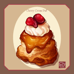 artist_logo artist_name cherry cream_puff food food_focus food_name fruit highres logo no_humans original syrup whipped_cream yuki00yo