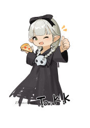 Rule 34 | 1girl, absurdres, black ribbon, black robe, braid, commission, cropped legs, elena zao, eyebrows hidden by hair, final fantasy, final fantasy xiv, flat chest, food, green eyes, hair ribbon, highres, holding, holding food, holding pizza, lalafell, mask, medium hair, notice lines, one eye closed, pizza, pizza slice, ribbon, robe, signature, simple background, sketch, smile, solo, thumbs up, twin braids, unworn mask, warrior of light (ff14), white background, white hair, white mask, wide sleeves