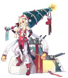 Rule 34 | 1girl, alternate costume, anchor, azur lane, bell, black gloves, blonde hair, blush, boots, box, candy, candy cane, christmas, christmas tree, elbow gloves, food, full body, gift, gift box, gloves, hand on own hip, highres, holding, holding lance, holding polearm, holding weapon, knee boots, lance, lino-lin, long hair, looking at viewer, mittens, official art, open mouth, pantyhose, polearm, purple eyes, red footwear, red mittens, smile, solo, standing, thighhighs, transparent background, very long hair, warspite (azur lane), warspite (christmas warrior) (azur lane), weapon, white pantyhose
