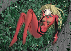Rule 34 | 1girl, absurdres, artist request, ass, blue eyes, bodysuit, breasts, brown hair, expressionless, flower, grass, highres, long hair, lying, neon genesis evangelion, outdoors, plugsuit, red bodysuit, shiny clothes, skin tight, solo, souryuu asuka langley, two side up, wide hips