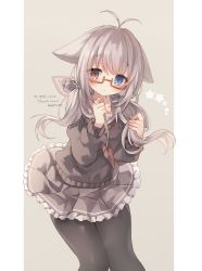 Rule 34 | absurdres, ahoge, animal ears, blue eyes, glasses, highres, non-web source, pantyhose, red eyes, rento (rukeai), school uniform, sweater, twintails