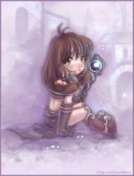 Rule 34 | 1girl, :3, blush, boots, brown capelet, brown eyes, brown footwear, brown gloves, brown hair, brown skirt, capelet, chibi, commentary, commentary request, dated, drops (ragnarok online), ekaterina orange, elbow gloves, english commentary, eyes visible through hair, full body, gloves, holding, holding staff, long hair, looking at viewer, mage (ragnarok online), mixed-language commentary, open mouth, poring, ragnarok online, russian commentary, showgirl skirt, sitting, skirt, solo, staff, watermark, web address