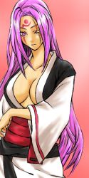 Rule 34 | 1girl, ahomira, alternate hairstyle, amputee, arc system works, baiken, breasts, cleavage, facial mark, guilty gear, hair down, japanese clothes, kimono, long hair, one-eyed, pink eyes, pink hair, scar, scar across eye, scar on face, tattoo