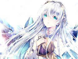 Rule 34 | 1girl, anastasia (fate), blue eyes, cang qi lu, commentary request, fate/grand order, fate (series), glint, hair between eyes, long hair, long sleeves, looking up, parted lips, silver hair, solo, sparkle, very long hair, white background