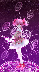 Rule 34 | 10s, 1girl, absurdres, artist request, bow, choker, dress, frilled dress, frilled skirt, frills, gloves, hair between eyes, hair bow, highres, kaname madoka, kneehighs, looking at viewer, magic circle, magical girl, mahou shoujo madoka magica, mahou shoujo madoka magica (anime), petticoat, pink eyes, pink hair, puffy short sleeves, puffy sleeves, ribbon, shoes, short hair, short sleeves, short twintails, skirt, socks, solo, standing, twintails, white gloves