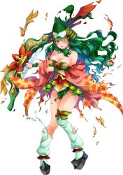 Rule 34 | 1girl, ;o, bare shoulders, bow (weapon), breasts, broken, broken weapon, cleavage, detached sleeves, full body, green hair, green skirt, holding, holding bow (weapon), holding weapon, kanna (chaos966), large breasts, long hair, official art, one eye closed, oshiro project:re, oshiro project:re, red eyes, skirt, solo, torn clothes, transparent background, very long hair, weapon, yoshida kooriyama (oshiro project)