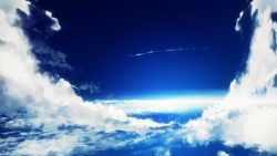 Rule 34 | above clouds, blue sky, blue theme, cloud, cloudy sky, commentary, contrail, day, highres, horizon, no humans, original, outdoors, scenery, sky, y y (ysk ygc)