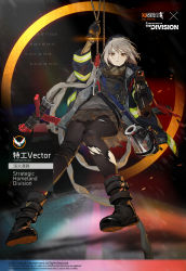 Rule 34 | 1girl, agent vector (girls&#039; frontline), agent vector (searing edge) (girls&#039; frontline), aiming, aiming at viewer, bad link, boots, crossover, firefighter, firefighter jacket, gas mask, girls&#039; frontline, gloves, grapple, grey hair, gun, hose, jacket, kriss usa, kriss vector, magpul, mask, miniskirt, new york city fire department, official alternate costume, official art, osprey 45, pantyhose, polygonal suppressor, shawl, short hair, silencerco, skirt, smile (mm-l), solo, submachine gun, suppressor, tom clancy&#039;s the division, torn clothes, torn pantyhose, transformational defense industries, vector (girls&#039; frontline), watch, weapon, wristwatch, yellow eyes