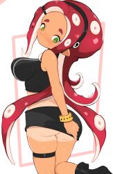 Rule 34 | 1girl, agent 8 (splatoon), ass, breasts, highres, jellcaps, large breasts, nintendo, octoling player character, simple background, solo, splatoon (series), splatoon 2, tentacle hair, white background