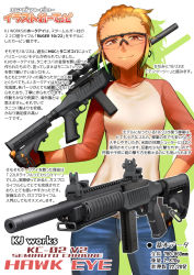 Rule 34 | 1girl, airsoft gun, airsoft review illustrated, blonde hair, carbine, diagram, didloaded, eye protectors, ghost ring, gun, information sheet, iron sights, japanese text, kj works, kj works hawkeye, long gun, original, rifle, ruger, ruger 10/22, safety glasses, scope, sight (weapon), sniper rifle, stock (firearm), sturm, ruger &amp; co., suppressor, suppressor focus, suppressor profile, telescopic sight, telescoping stock, text focus, toy gun, translation request, weapon, weapon focus, weapon profile