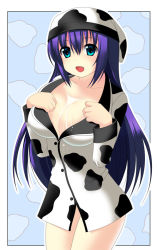 Rule 34 | 1girl, animal print, arin, beret, breasts, bust cup, cleavage, cow print, hat, kyoku tou, large breasts, milk, pangya, solo