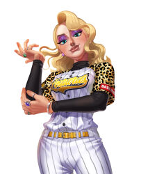 Rule 34 | baseball clash, baseball uniform, blonde hair, eyelashes, highres, jewelry, official art, ring, sportswear