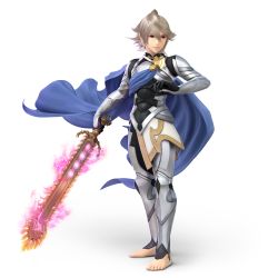 Rule 34 | 1boy, 3d, absurdres, armor, barefoot, cape, corrin (fire emblem), corrin (male) (fire emblem), corrin (male) (fire emblem), corrupted metadata, fire, fire emblem, fire emblem fates, full body, gloves, hair between eyes, highres, male focus, nintendo, official art, pointy ears, red eyes, short hair, super smash bros., sword, transparent background, weapon, white hair