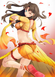 Rule 34 | 1girl, absurdres, ass, blue eyes, breasts, brown hair, butt crack, cosplay, dancing, dimples of venus, earrings, fate/grand order, fate/stay night, fate (series), highres, hoop earrings, jewelry, mata hari (fate), mata hari (fate) (cosplay), medium breasts, midriff, nyoon, one eye closed, solo, tohsaka rin, tongue, tongue out, two side up