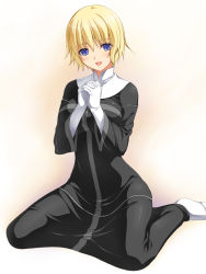 Rule 34 | 1girl, blonde hair, blue eyes, blush, gloves, nakano sora, nun, open mouth, orsola aquinas, own hands clasped, own hands together, short hair, solo, toaru majutsu no index, traditional nun