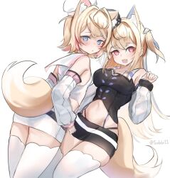 Rule 34 | 2girls, :3, :d, animal ears, black skirt, black vest, blonde hair, blue eyes, blue hair, breasts, closed mouth, cosplay, detached sleeves, do u (takanashi kiara), dog ears, dog girl, dog tail, fuwawa abyssgard, highleg, highleg panties, highres, hololive, hololive english, large breasts, long hair, looking at viewer, mococo abyssgard, multicolored hair, multiple girls, navel, open mouth, panties, pink eyes, pink hair, short hair, siblings, sidelocks, sisters, skirt, small breasts, smile, sobbi11, streaked hair, tail, takanashi kiara, takanashi kiara (1st costume), takanashi kiara (cosplay), thighhighs, twins, two side up, underwear, vest, virtual youtuber, white skirt, white sleeves, white thighhighs, white vest