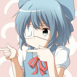 Rule 34 | 10s, 1girl, animated, animated gif, blue eyes, blue hair, bow, chuunibyou demo koi ga shitai!, cirno, eyelashes, eyepatch, hair bow, matching hair/eyes, parody, pointing, ribbon, short hair, short sleeves, solo, sparkling daydream, touhou