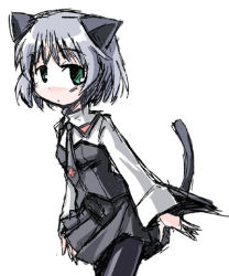 Rule 34 | 00s, 1girl, animal ears, black pantyhose, lowres, necktie, pantyhose, sanya v. litvyak, short hair, silver hair, solo, strike witches, tail, uniform, world witches series