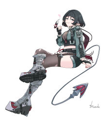 Rule 34 | 1girl, animal ears, black hair, black shorts, blunt bangs, boots, fingerless gloves, fingernails, full body, fur-trimmed jacket, fur trim, gloves, green eyes, green jacket, grey footwear, heart, highres, jacket, jane doe (zenless zone zero), kzhm l, long hair, looking at viewer, mouse ears, mouse girl, mouse tail, multicolored hair, nail polish, red hair, red nails, shorts, sidelocks, simple background, smile, solo, tail, two-tone hair, white background, zenless zone zero