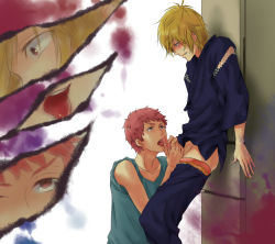 Rule 34 | 2boys, ao no exorcist, brothers, eye contact, fellatio, incest, looking at another, male focus, multiple boys, oral, pink hair, shima kinzou, shima renzou, siblings, tagme, yaoi