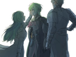 Rule 34 | 1girl, 2boys, armor, beard, braid, byleth (fire emblem), byleth (male) (fire emblem), crying, facial hair, family, father and son, fire emblem, fire emblem: three houses, flower, hand on another&#039;s face, husband and wife, jeralt reus eisner, kijips, mother and son, multiple boys, nintendo, ponytail, simple background, sitri (fire emblem), smile, tearing up, tears, white background