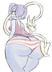 Rule 34 | 1girl, ass, butt crack, highres, huge ass, panties, red eyes, skullgirls, solo, squigly (skullgirls), striped clothes, striped panties, underwear, zombie