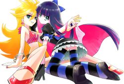 Rule 34 | 10s, 2girls, bad id, bad pixiv id, blonde hair, blue eyes, dress, goth fashion, long hair, multiple girls, panties, panty &amp; stocking with garterbelt, panty (psg), purple hair, siblings, sisters, smile, stocking (psg), striped clothes, striped legwear, striped thighhighs, suhoi, thighhighs, underwear