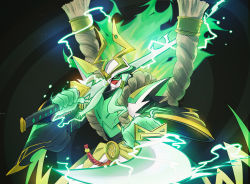 Rule 34 | armor, digimon, electricity, energy sword, green eyes, highres, kazuchimon, sword, weapon