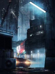 Rule 34 | asteroid ill, bad id, bad twitter id, blade runner, blade runner 2049, car, cloud, commentary request, dystopia, highres, light, motor vehicle, no humans, outdoors, scenery, tagme