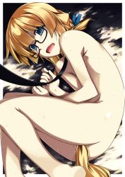 Rule 34 | 1girl, adele balfetto, anal, anal tail, bdsm, blonde hair, blue eyes, blush, butt plug, collar, fake tail, female focus, flat chest, glasses, kyoukaisenjou no horizon, leash, nipples, nude, open mouth, sex toy, shikei, short hair, solo, tail