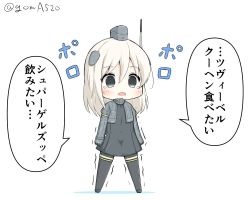 Rule 34 | 1girl, blue eyes, blush, chibi, commentary request, cropped jacket, full body, garrison cap, goma (yoku yatta hou jane), hat, kantai collection, long hair, looking at viewer, military, military uniform, one-hour drawing challenge, open mouth, pantyhose, simple background, solo, tearing up, thighhighs, translated, u-511 (kancolle), uniform, white background