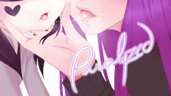 Rule 34 | 2girls, after kiss, alphena, black hair, blush, borrowed character, cardigan, grabbing another&#039;s chin, close-up, crossover, fate/stay night, fate (series), hand on another&#039;s chin, heart, jpeg artifacts, kenny (ken ashcorp), lips, long hair, medusa (fate), medusa (rider) (fate), multiple girls, out of frame, parted lips, purple hair, saliva, saliva swap, saliva trail, screencap, sweater, tongue, yuri