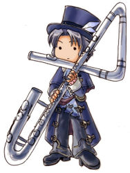 Rule 34 | 1boy, bass flute, chibi, eternal, flute, frederic chopin (trusty bell), fuju, full body, hat, instrument, lowres, male focus, simple background, solo, sonata, trusty bell, white background