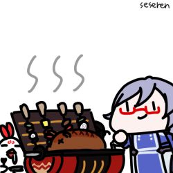 Rule 34 | 1girl, animated, animated gif, barbecue, bird, chicken, drooling, glasses, lowres, roasting, seseren, smile