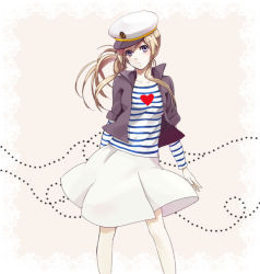 Rule 34 | 1girl, bad id, bad pixiv id, blonde hair, blue eyes, female focus, hat, heart, k-on!, koromono, kotobuki tsumugi, listen!!, sailor hat, skirt, solo, striped